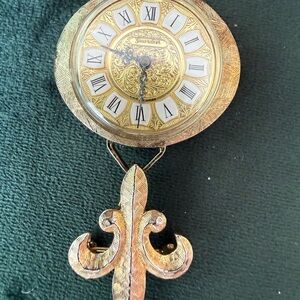 Antique Guardian Pendant Clock with Brooch